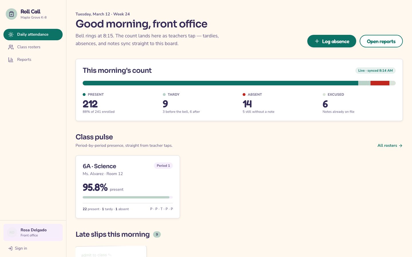 Student Attendance Tracker Template — home page screenshot
