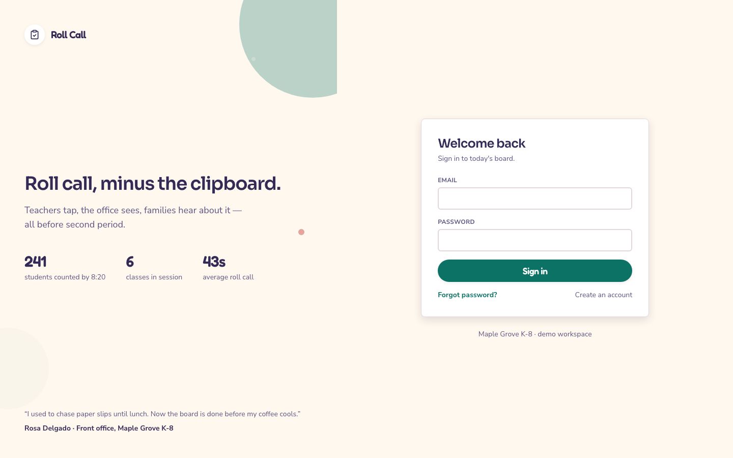 Student Attendance Tracker Template — login page screenshot