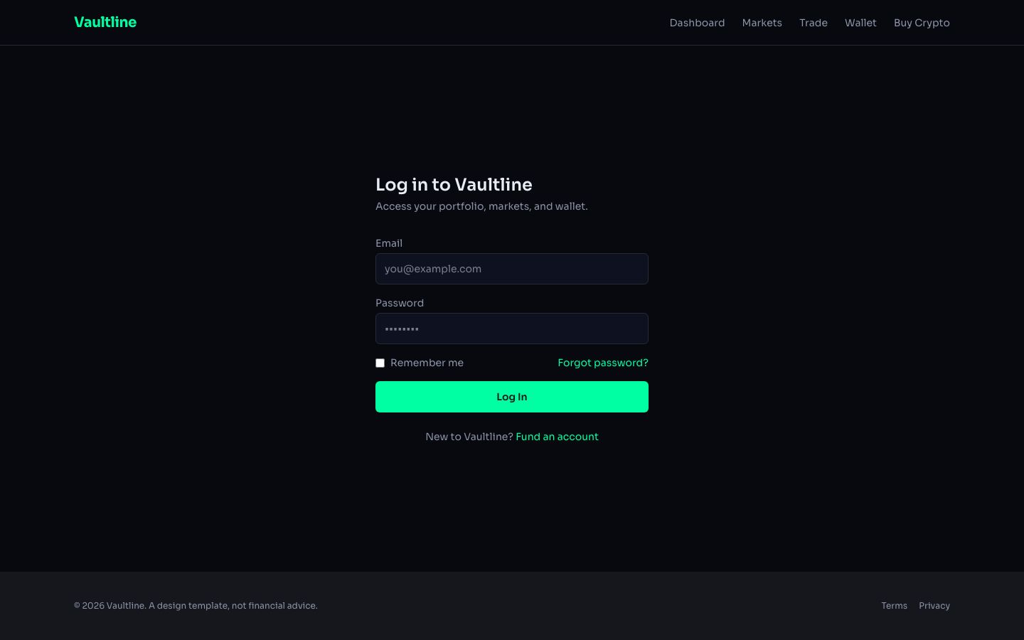 Tech Fintech And Crypto — log in page screenshot
