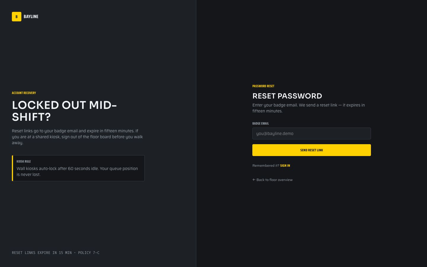 Warehouse Operations Dashboard Template — forgot password page screenshot